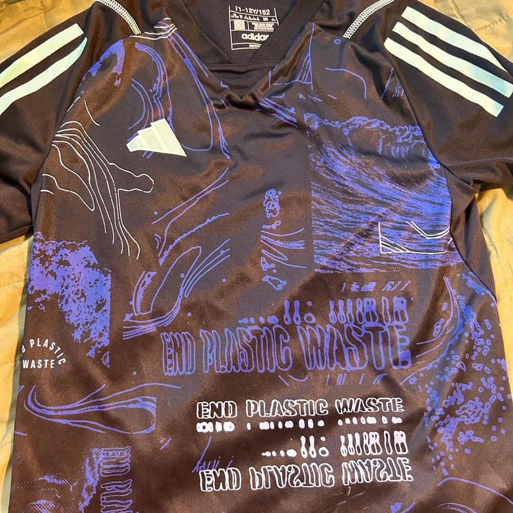 Adidas Youth 11-12 Black and Blue Parley End Plastic Waste Jersey